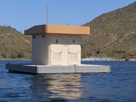 A grant program administered by the Arizona Game and Fish Department helped add this floating bathroom facility at Lake Pleasant.