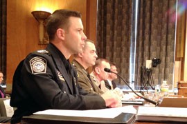 Kevin K. McAleenan, left, of Customs and Border Protection, Border Patrol Chief Michael J. Fisher, Randolph D. Alles of CBP's air and marine office and James A Dinkins of Homeland Security Investigation faced tough questioning on border security from a Senate committee.