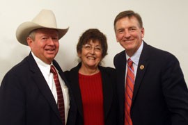 Rep. Paul Gosar, R-Prescott, right, with supporters of his bill to ease grazing and logging on federal lands to curb wildfires, Gila County Supervisor Tommie Martin and Andy Groseta, left, of the Arizona Cattle Growers' Association.