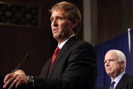 Sen. Jeff Flake, R-Ariz., has agreed to let hearings proceed on five of the six people nominated to vacant federal judgeships in Arizona. The state's senior senator, John McCain, right, had agreed last fall to allow the hearings.
