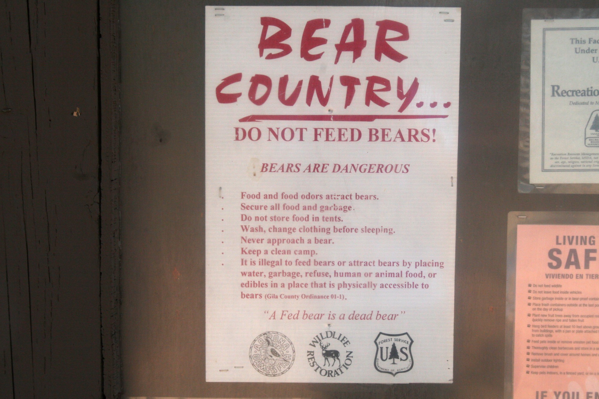 A Bear Aware campaign by the U.S. Forest Service and the Arizona Game and Fish Department alerts campers to ways they can help minimize the chance of attracting bears.