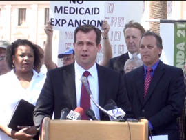 Rep. Warren Petersen, R-Gilbert, organized a news conference at which he, other GOP lawmakers and limited-government advocates slammed Gov. Jan Brewer's plan to expand Medicaid coverage under the Affordable Care Act.