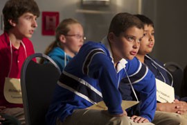 Contestants in the preliminary round of the 2013 National Geographic Bee, held this week in Washington. Arizona student Cameron Danesh of Scottsdale did not make the finals, but his dad said they were still happy to be in Washington.