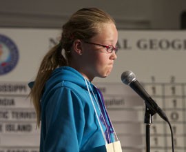 A contestant considers a question during the preliminary round of the 2013 National Geographic Bee this week in Washington.