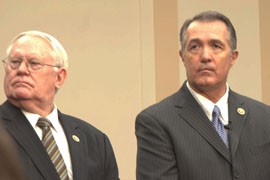 Rep. Trent Franks, R-Glendale, left and Rep. Joe Pitt, R-Penn., listen to a question at a news conference where Franks said he would push for a national prohibition on abortion of 