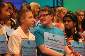Arizona teens Christopher O'Connor and Samuel Yeager, contestants 5 and 6 of 281 students from every state and several foreign countries competing in the National Spelling Bee in the Washington suburbs.