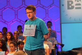 Samuel Yeager, 14, of Chinle during the third round of the National Spelling Bee. It would turn out to be his last round
