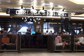 Visitors to Phoenix Sky Harbor International Airport's Terminal Four dine at Chelsea's Kitchen, a smaller version of the Valley restaurant.