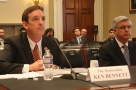 Arizona Secretary of State Ken Bennett, left, testified with Michigan Director of Elections Christopher Thomas in support of a congressional bill aimed at limiting a voter's ability to cast votes in two states.