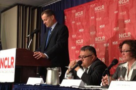 From left, Corey Carlisle of the American Bankers Association, Raul Raymundo of the Resurrection Project and Elizabeth Garza of Citi Global Consumer Banking at a National Press Club event to talk about the potential economic benefits of the naturalization of immigrants.