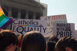 Religious groups - including Catholics, Baptists, Mormons and Unitarian - had a prominent place at the rally in support of same-sex marriage as the Supreme Court prepared to hand down rulings on the issue.