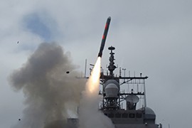 The guided missile cruiser USS Princeton fires a Tomahawk cruise missile during a September 2009 test in the Pacific Ocean, hitting a target 300 miles away in China Lake, Calif.
