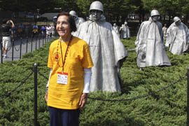 Phoenix resident Helen Coyte, 91, poses for a photo in front of the Korean War Memorial at the National Mall in Washingto, D.C. Coyte was in Washington with Honor Flight Arizona.