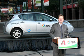 At a news conference Friday marking National Plug In Day, Phoenix Mayor Greg Stanton said leading cities will be those that promote sustainable practices such as driving electric vehicles.