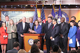 House Minority Leader Nancy Pelosi, D-Calif., speaks at House Democratic Caucus news conference where Democrats introduced their own version of a comprehensive immigration reform bill, which passed the Senate this summer but has stalled in the House.