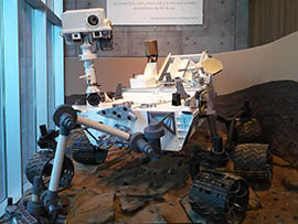 A model of the Curiosity rover is on display at Arizona State University.