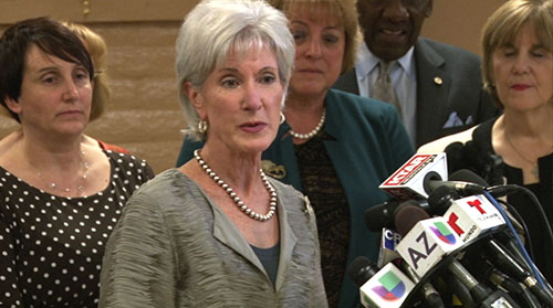 The U.S. health and human services visited Phoenix Thursday, stopping at a call center and talking with leaders of community groups. Cronkite News reporter <b>Ashton Buccola</b> caught up with Kathleen Sebelius to see what she thinks about the new health care website.