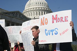 Even though Friday's cuts in Supplemental Nutrition Assistance Program - food stamp - benefits have been planned for years, angry House Democrats rallied against the cuts this week on Capitol Hill. Their bill to delay the cuts has stalled.