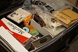 Counterfeit and stolen goods on display in Lake's office.