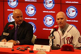 Washington General Manager Mike Rizzo was a scout with the Arizona Diamondbacks when Mike Williams played there. Williams was a coach with the Diamondbacks until Friday, when he was introduced as the Nationals' next manager.