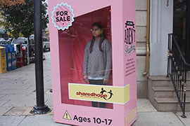 Advocates tried to raise awareness of sex trafficking of minors by putting a teen girl inside a life-sized doll box labeled 