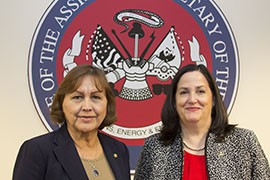 Mary Sally Matiella, left, and Katherine Hammack, assistant secretaries of the Army in charge of financial management and installations, respectively. The two, both of whom have ties to Arizona, are among a relatively few women in the higher echelons of the Army.
