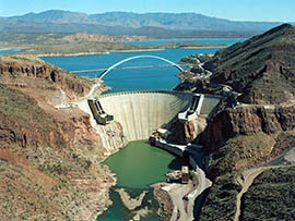 Roosevelt Dam east of the Valley was a first step in creating a secure water supply that allowed the Valley to grow.