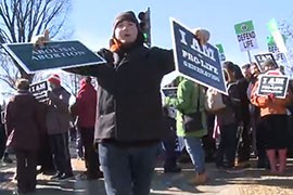 Organizers hand out signs for protesters, just some of the sights and sounds from the 41st annual March for Life in Washington.