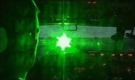 This FBI photo shows the effects of a laser pointer striking an aircraft cockpit. From long distances, the blinding beam can be several inches across.