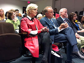 Cindy McCain and former Arizona Attorney General Grant Woods, to her left, are both members of a task force Gov. Jan Brewer assembled to recommend responses to human trafficking in Arizona.