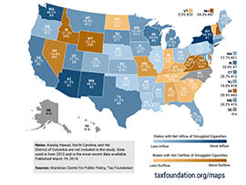 This map by The Tax Foundation shows the estimated percentage of cigarettes consumed in each state during 2012 that were smuggled.