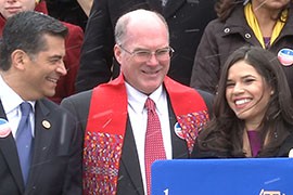 Rep. Xavier Becerra, D-Calif, the Rev. Randy Mayer of Sahuarita and actress America Ferrera, from left, were among those calling for a vote on long-stalled immigration reform legislation in the House.