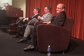 From right: Ramesh Srinivasan, president and CEO of Bally Technologies; James J. Murren, CEO of MGM Resorts International; and moderator Howard Stutz, a journalist with the Las Vegas Review-Journal discuss Internet gaming at the Society of American Business Editors and Writers' spring conference in Phoenix.