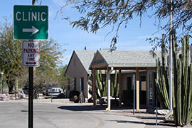 A sign points the way to the only health care center in Ajo.