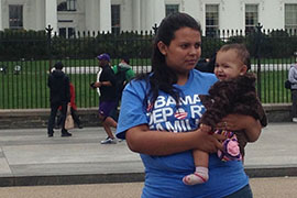 Arizonan Naira Zapata's husband has been detained on immigration charges for more than a year. Zapata, at the White House to protest deportations, said her husband has yet to see his baby daughter, Nyla Rosales.