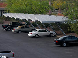 Solar panels installed outside the Burton Barr Library in Phoenix also created 84 covered parking spots.