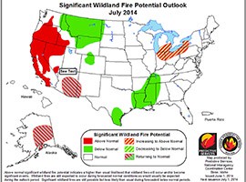 A fire season outlook from the National Interagency Fire Center predicts a decreasing level of risk in Arizona, to normal levels, when monsoon season starts next month and continues through September.