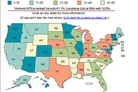 A map from the Center for American Women in Politics ranks states for the proportion of women in their state legislatures. Arizona was third-highest among states, trailing only Vermont and Colorado.