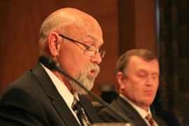 National Federation of Federal Employees President William Dougan, shown testifying last month on wildfire management, said the administration's request for an emergency $615 million for firefighting is badly needed.
