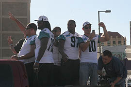 Members of the Arizona Rattlers celebrate their third straight Arena Football League championship with a parade through downtown Phoenix.
