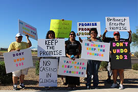 Demonstrators from the Fort McDowell Yavapai Nation said the casino violates an agreement among tribes and the gaming compact approved by Arizona voters.