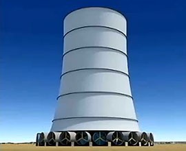 A rendering of the proposed Solar Wind Energy Tower in San Luis, which designers say would generate power by forcing cooled air through turbines at the tower's base.