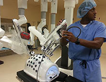 West Valley Hospital in Goodyear is using the latest da Vinci Xi robotic surgical system, demonstrated by Darnell Ross, an intuitive surgical representative.