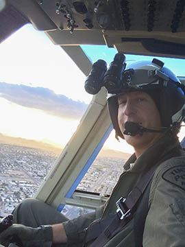 Chris Potter, a pilot for the Tucson Police Department, advocates for greater penalties for those who target an aircraft with lasers. He was blinded in his right eye after someone targeted his aircraft three and a half years ago.