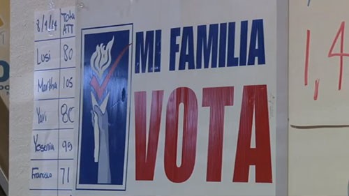 Members of Mi Familia Vota knock on doors in hopes of increasing Latino voter registration. Studies say that Latino voters will significantly increase once their children become eligible to vote. Reporter <b>Jamie Warren</b> has the story.