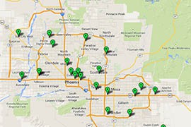Click the image to explore each hospital's August percentage of newborn blood samples delivered for screening within three days. The Arizona Department of Health Services' goal is 95 percent.