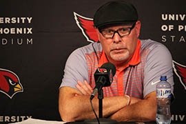 Arizona Cardinals Head Coach Bruce Arians answers questions during a news conference Tuesday.