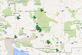 Click on the graphic to review an interactive map of reported laser strikes by Arizona city.
