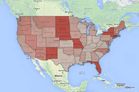 Click on the graphic to review a heat map of primary care shortages by state.