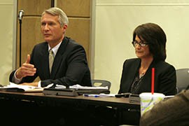 Vice Mayor Jim Waring and Deputy City Manager Deanna Jonovich discuss changes to Phoenix ordinances against soliciting prostitution at a hearing Wednesday.